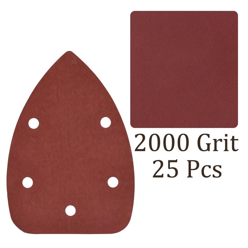 Kozelo 25pcs Mouse Sander Detail Sandpaper - [2000 Grit, 3.5" x 5.5"] Triangle Hook and Loop Assorted Sanding Pads Sheet for Wood Furniture Polishing Use | 5 Hole, Aluminum Oxide - Image 4